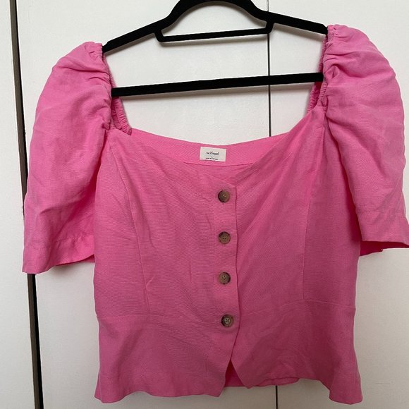 NWT Wilfred Aritzia Janine Peplum Linen Top - Spring Pink Rose - Picture 2 of 4